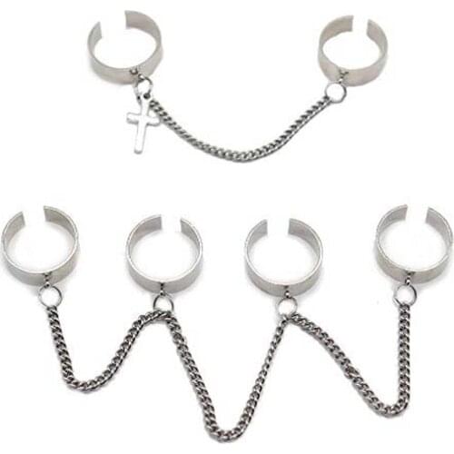 Cross Chain Ring For Men Women Stainless Steel Fashion Hip Hop Punk Rock Edgy Opening Four Finger Ring Set for teen Eboy Egirl
