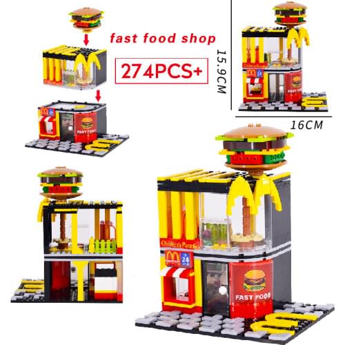Moc 274pcs City Creator Hamburger Shop Diy Building Blocks Set Childrens Educational Bricks Architecture House Toys
