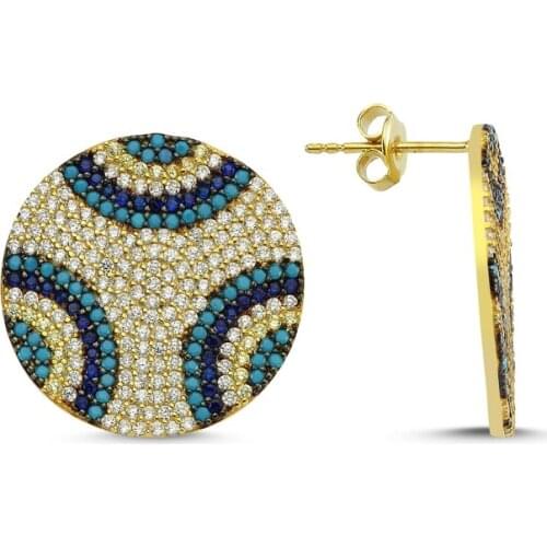 KUTAYDAN Mixed Color Zircon Round Earrings 925 Sterling Silver