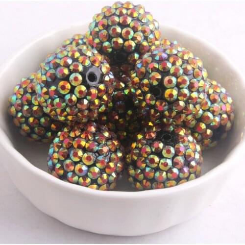 Kwoi vita Peacock Gold AB Wholesales 20mm Chunky 100pcs/lot Resin Rhinestone Ball beads for Kids Girl Necklace Jewelry