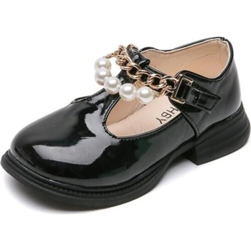 Girls Small Pearl Leather Shoes Autumn Brand Princess Mary Jane Shoes Square Toe Shoes