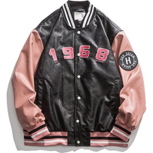 Fashion Hi Street Unisex Faux Leather Baseball Jacket And Coat Streetwear Oversized Hip Hop Letterman Outerwear With Embroidery