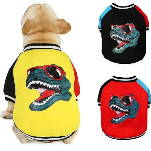 Fashion Dinosaur Print French Bulldog Coat Jacket Winter Warm Pet Clothes for Small Dogs Corgi Pug Sweatshirt Mascotas Clothing