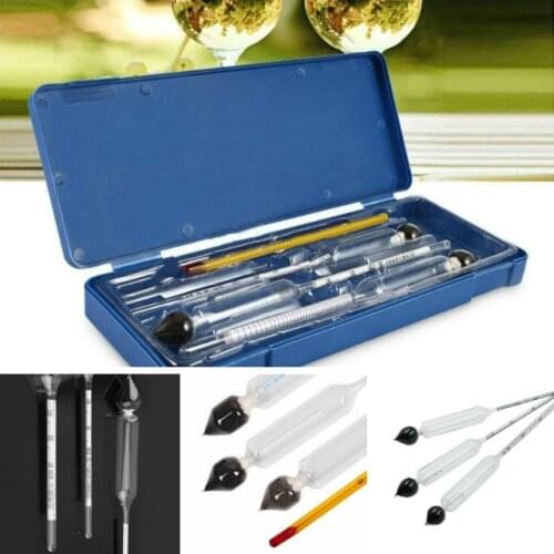 3 Pcs 0-100% Hydrometer Alcoholmeter Tester Set Alcohol Concentration Meter + Themometer Concentration Meters Tools