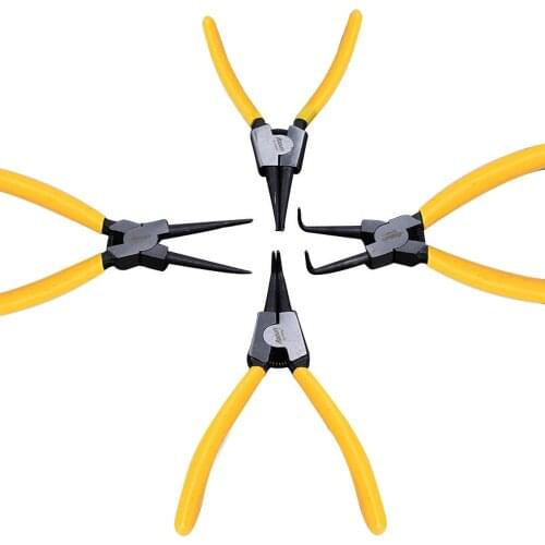 4pcs Heavy Duty Circlip Pliers Kit Outside Inside 7" 180mm Right Angled Beak Portable Multifunctional Snap Ring Circlip Pliers