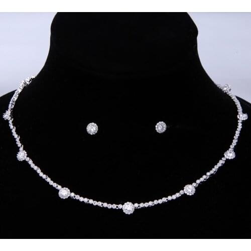 Clear Zirconia Small Round 18KWG AAA Cubic Zircon Wedding Jewelry Set ,Earrings Necklace,Promotion,Nickel Free N0312