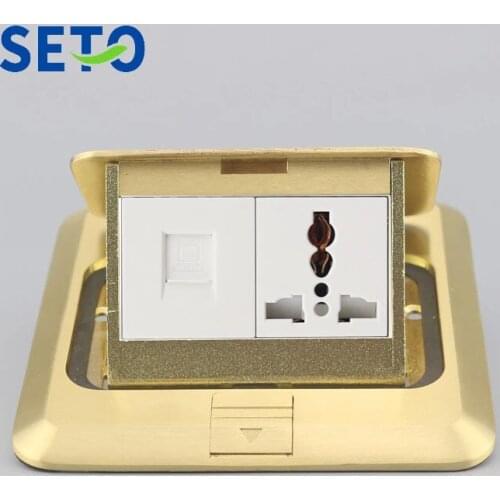 SeTo Pop-up Type Floor Socket Network RJ45 Gigabit Cat6 + Five hole Power Socket Wall Plate Keystone Floor Receptacle