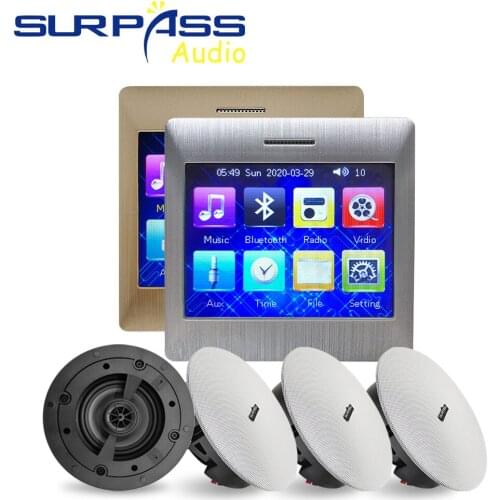 Touch Screen Power Wall Amplifier Bluetooth Fm Stereo Sound PA Coxial Ceiling Speaker Audio Set 4*25W HiFi Home Background Music
