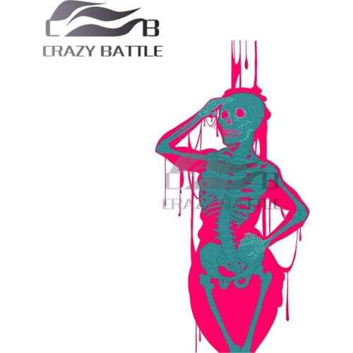 Crazy Battle 13 x 6.6cm Neon skeleton Girl Car Stickers and Decals Vinyl Waterproof Car Bumper Laptop Decor Window Decal