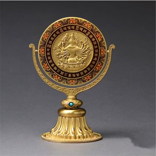 Nepal Pure Copper Enamel Craft Mirror Exquisite Carving Auspicious Avalokitesvara Bronze Mirror Tantric Tibetan Buddhist Supply