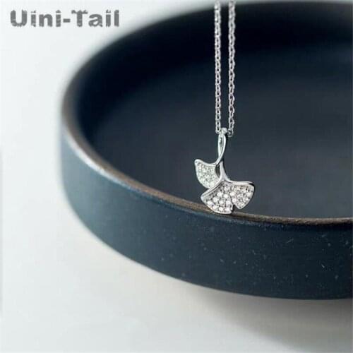Uini-Tail hot sale new 925 sterling silver small fresh size double apricot leaf micro-set necklace fashion sweet girl jewelry