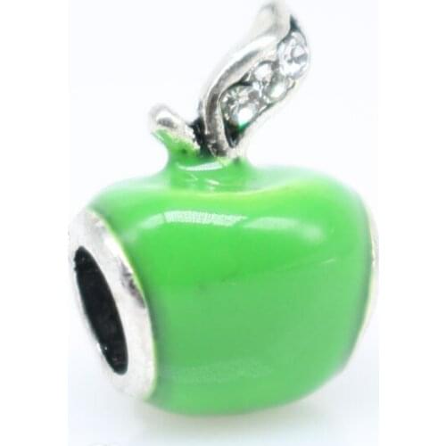 Plata de ley Bracelets green Apple Beads Enamel Newest Charm DIY Jewelry Wholesale fashion ENM529