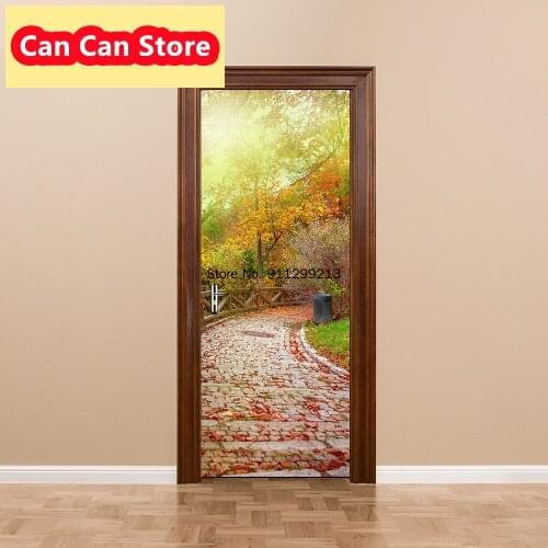Season Scenery Waterproof Self-adhesive 3D Stickers Autumn Leaves Door Stickers Porte Home Decoration Accessories for Bedroom
