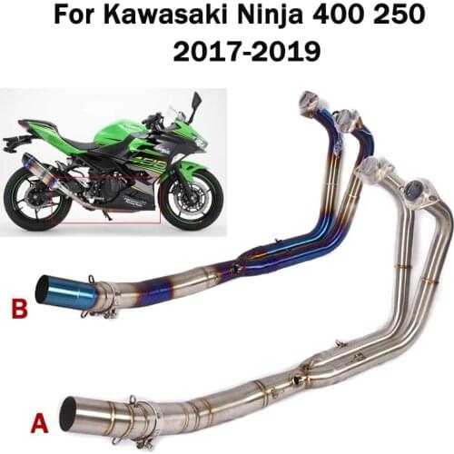 Motorcycle Slip On Exhaust System Connecting Link Pipe Front Header Mid Section Tube for Kawasaki Ninja 400 250 2017 2018 2019