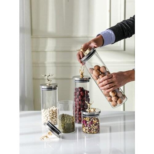 Glass coffee bean bottle home tea jar with lid living room snack storage jar glass jar decoration cookie jar with antler lid