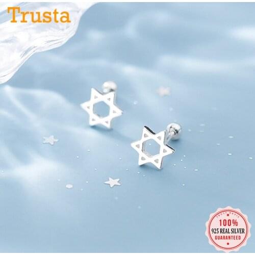 Trustdavis Real 925 Sterling Silver Fashion Six Star Bead Screw Stud Earrings For Women Wedding Minimalist Fine Jewelry DA2002