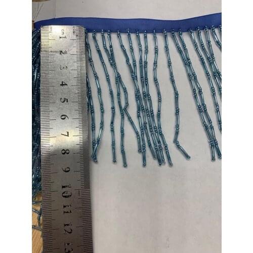 Stock 5yards /bag 8 cm lake blue beaded tube beaded ribbon fashion tassels for wedding dress holiday decoration YM81