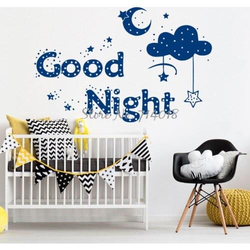 Good Night Wall Decal Moon Star Cloud Vinyl Wall Sticker for Kids Nursery Baby Room Home Decor Girls Boys Bedroom Wall Art B03