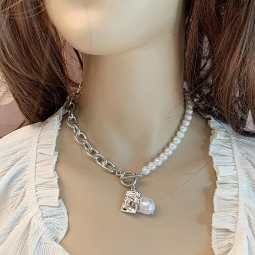 Kmvexo Vintage Barokke Parel Lock Kettingen Ketting 2020 Geometrische Aangel Hanger Liefde Kettingen Voor Vrouwen Punk Sieraden