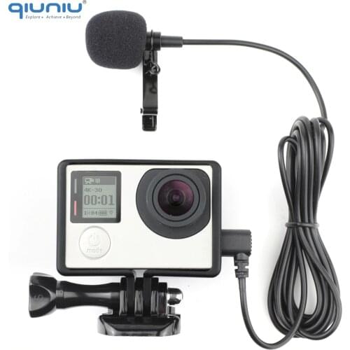 QIUNIU 2M External Microphone Mic with Standard Frame Mount Protective Housing Case for GoPro Hero 3 3+ 4 Go Pro 4 Accessories