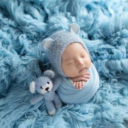 Knitted Baby Bear Crochet Teddy Baby Hat Photography Props Newborn Hat and Toy Set Infant Bonnet Birthday Gift