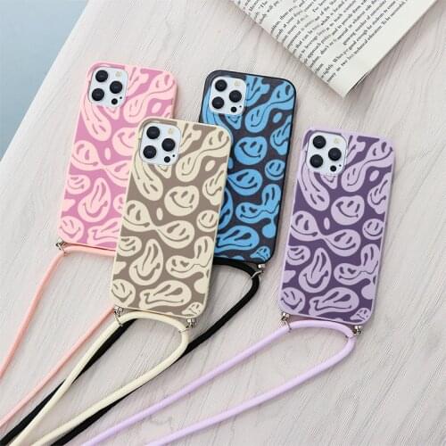 Funny Smile Face Necklace Lanyard Rope Case For Samsung Galaxy S10 S10e S9 S8 S20 FE S21 Ultra Note 20 10 Lite 2020 Plus 9 8 Bag