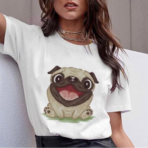 2021 Women Tshirts Cute Dog Animal Graphic Print Ladies Tee Tops White Short sleeve Casual Harajuku Summer Fashion tshirt femme