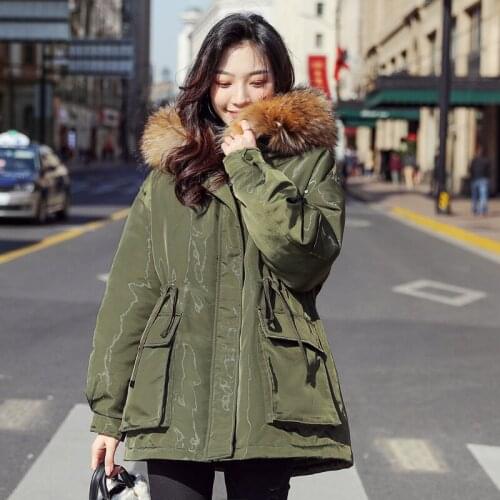 2020 Winter Hong Kong Wind Straight Temperament Commuter Mid-Length A-Line Zipper Korean Waist Down Cotton Ladies Jacket