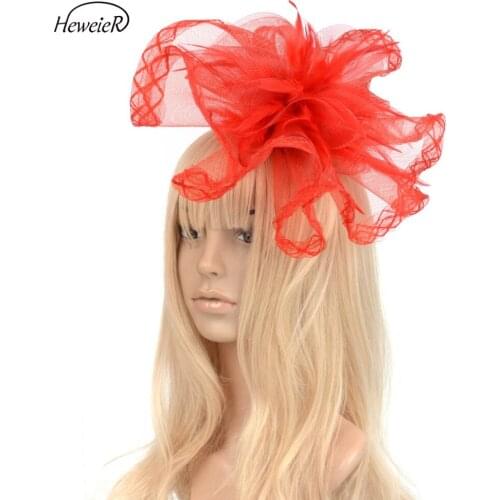 Handmade Lady Women Bridal Feather Mesh Headwear Headdress Fascinators Church Hat Hair Clips Cocktail Wedding Party Accessories