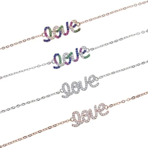 2021 New Arrive Women Lovely Bracelet Clear Rainbow CZ Letter Charm Bracelet For Women Fashion Heart Wedding Jewelry Gift