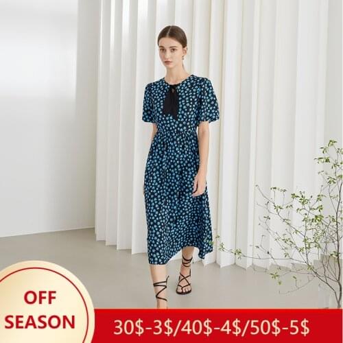 FANSILANEN Office Lady Rabbit Ears Puff Sleeve Floral Round Neck High Waist A-line Dress Women Summer 2021 New French Long Skirt