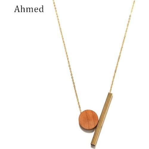 Ahmed Summer Charm Geometry Circle & Straight Bar Pendant Chain Statement Necklace for Women fashion Jewelry Collar Necklace