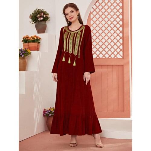 Embroidery Elegant Robe Femme Fashion Muslim Dubai Islam Abayas East Dress Clothing Bridesmaid Women Maxi Dresses Plus Size 202