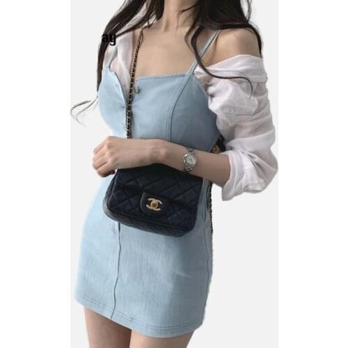 Suofun 2021 New Blue Lazy Wild Was Thin Shirt Summer Sexy Mini Dress Women Vintage Suspender Loose Sleeveless Two-piece Dress