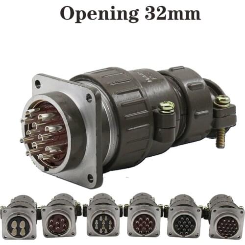 1PCS Aviation plug and socket P32-4 core 8 core 10 core 12 core 14 core 19 core round connector mounting hole 32MM