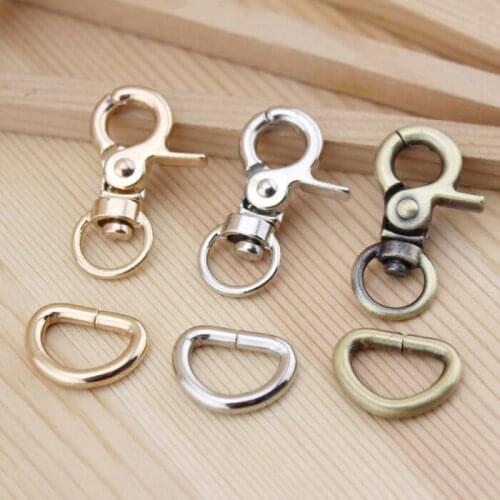 10 sets Zinc Alloy bronze, silver,gold Bag Parts & Accessories Luggage bag buckle Tongs / Snap hook spring Clasp D ring 10 mm