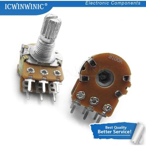 5piece 100K ohm WH148 B100K 6pin 100K Potentiometer 15mm Shaft With Nuts And Washers Hot In Stock