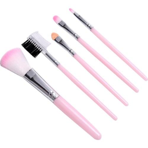 5PCS Eye Shadow Foundation Eyebrow Eyeliner Eyelash Lip Brush Makeup Brushes Cosmetic Tool Make Up Eye Brush Set Pink