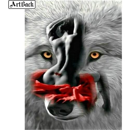 5d diy diamond painting wolf woman back with square drill diamond embroidery 3D diamond mosaic artwork
