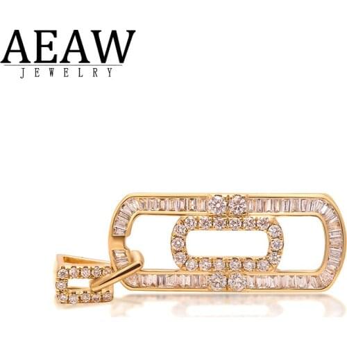 AEAW Solid Real 14k Yellow Gold Natural Diamond Pendant Gift for Women Lady Fine Real Diamond Pendant Necklace