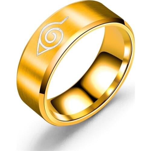 Leaf Ring Konoha Village Symbal Logo Sign Sasuke Itachi Ninja Black Fashion Titanium Steel Anime Jewelry Cosplay Women Wholesale