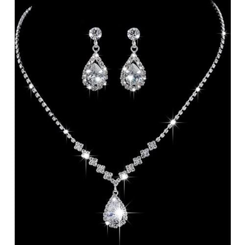 Free Shipping Luxury Angel Teardrop Necklace Earrings Set Bride Bridesmaid Wedding Jewelry Set Gifts For Women Girls Dropship