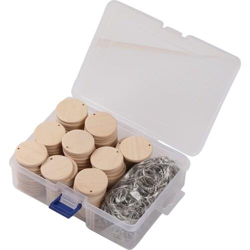100x Craft Wood Blanks Keychains Predrilled Wooden Disc Crafting DIY Keyring