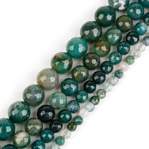 4 6 8 10mm Moss Noyx Agat Natural Stone Round Faceted Beads for Jewelry Making DIY Necklace Bracelet Earring