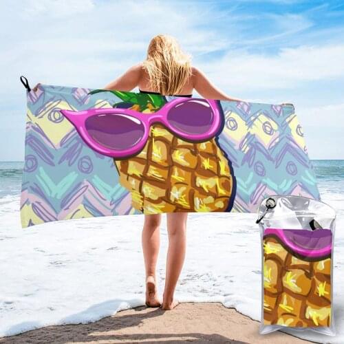 Quick Drying Pocket Towel Summertime Tropical Pineapple Sunglasses Portable Water Absorbent Towel No Pilling Sports Bath Towel