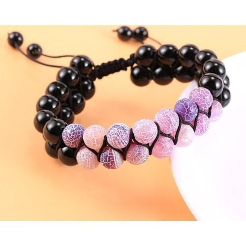 Rope Wrap Weathering Stone Beaded Bracelet For Men Women New Fashion Natural Gem Stone Colorful Onyx Double Layer Wrap Bracelets