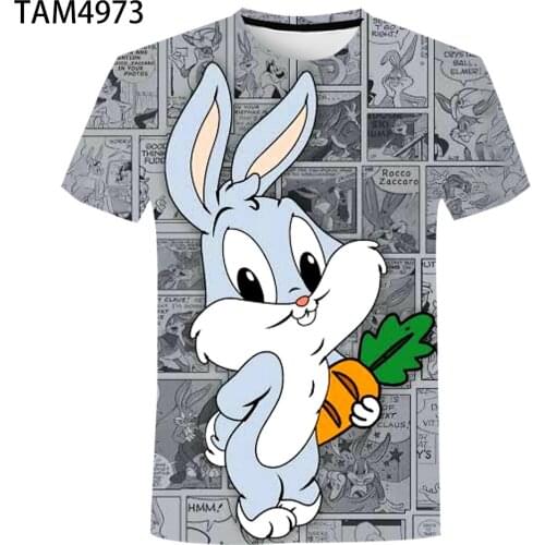 2021 New Popular Funny Animal 3D Mens and Womens Short Sleeve T-Shirt Childrens Summer Cartoon Rabbit Hip Hop Cute Top