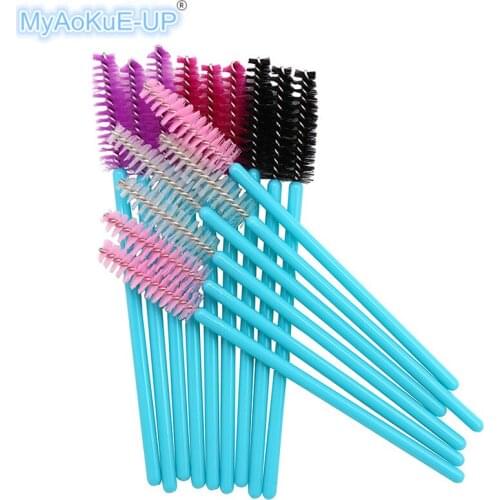 200 pcs Disposable Makeup Brushes Blue Handle Mix Colors Brushes Nylon Mascara Wands Eyelash Extension tools