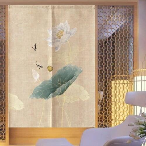 Chinese Ink Landscape Door Curtain Bamboo Lotus Doorway Curtain Partition Curtain Decorative Kitchen Curtain Noren