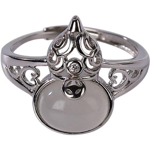 S925 sterling silver Hetian smoke mauve jade ring retro personality and minimalism all-match gourd Womens Open ring